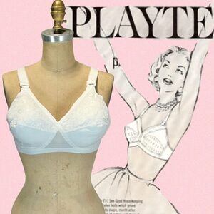 VINTAGE Playtex Cross Your Heart bra 42B white lace‎ unlined 80s 70s lingerie